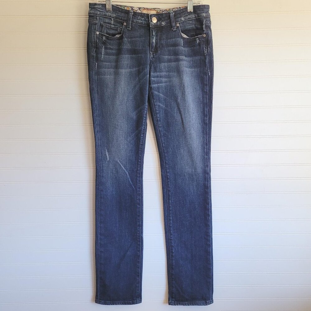 Paige Jeans Size 28 Blue Heights Skinny Dark Wash Distressed Stretch